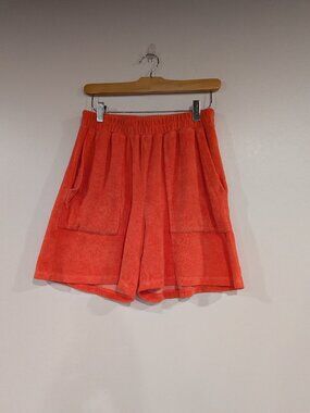 Monrow Terry Bermuda Shorts with Pockets Coral Pink Orange Size Small